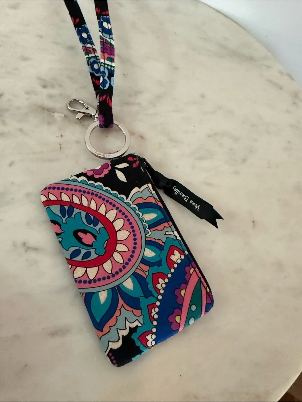 Vera Bradley Zip ID Wallet Lanyard Wristlet Haymarket Paisley Floral NWOT